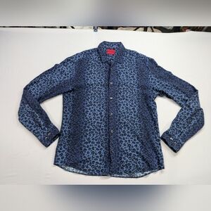 HUGO Boss Men's Ermo Slim Fit Leopard Print Long Sleeve Button Up M